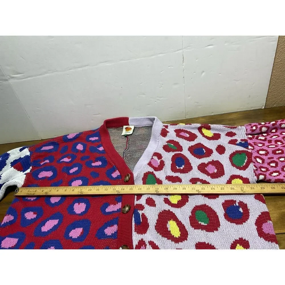 Farm Rio Leopard Pop Cardigan Size XL Colorful Cotton Oversized Bohemian - Picture 9 of 12